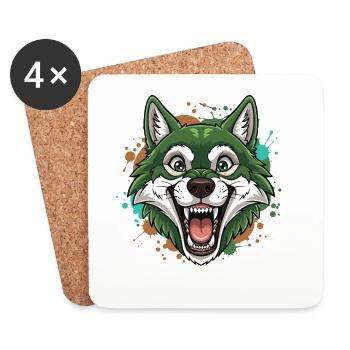 Loup vert avec des taches de peinture - Dessous de verre (lot de 4) - blanc - Devant