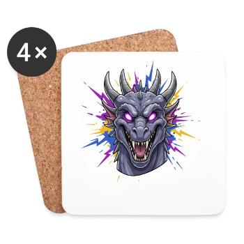 Tête de dragon néon avec éclaboussures de peinture - Dessous de verre (lot de 4) - blanc - Devant