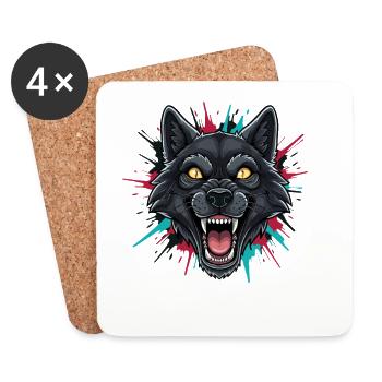 Neon-Wolfkopf Farbspritzer - Untersetzer (4er-Set) - Weiß - Vorne