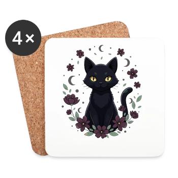 Moon Night Cat Flower Circle - Coasters (set of 4) - white - Front
