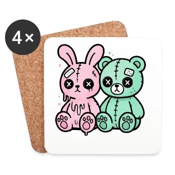 Gothic Bunny Weirdcore Dark Horror Animal Doll - Coasters (set of 4) - white - Front