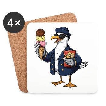 Cooler Möwenkapitän Mit Eis Und Chips - Untersetzer (4er-Set) - Weiß - Vorne