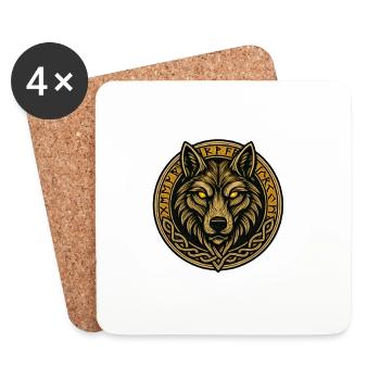 Médaillon de loup avec anneau runique - Dessous de verre (lot de 4) - blanc - Devant
