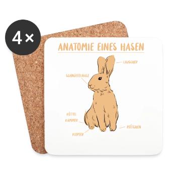 Hase Anatomie kawaii Beschreibung eines Hasen - Untersetzer (4er-Set) - Weiß - Vorne
