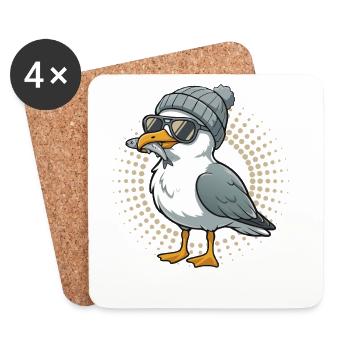 Mouette mouette de la lune avec casquette et poisson dans la bouche - Dessous de verre (lot de 4) - blanc - Devant