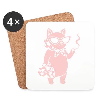 Pink cat with sunglasses - Coasters (set of 4) - white - Front
