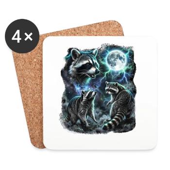 DREI Wilde Waschbären mit Mond Wildlife-Designs - Untersetzer (4er-Set) - Weiß - Vorne