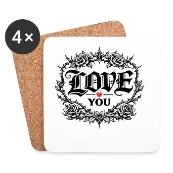 Ornement d’amour en forme de cœur de rose Love You Saint-Valentin - Dessous de verre (lot de 4) - blanc - Devant