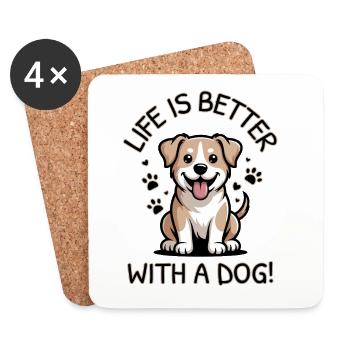 Das Leben ist schöner mit einem Hund - Untersetzer (4er-Set) - Weiß - Vorne