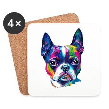 Colorful Boston Terrier Oil Paint Dog Portrait - Coasters (set of 4) - white - Front