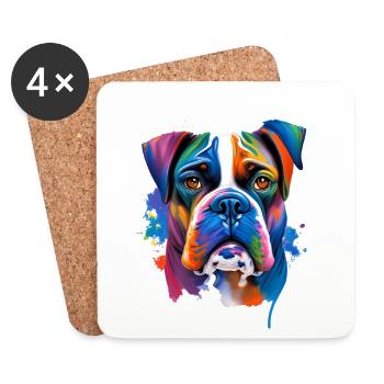 Portrait du chien boxer peinture à l’huile vibrante - Dessous de verre (lot de 4) - blanc - Devant