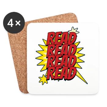 Read Design - Comic Superhelden Look - Untersetzer (4er-Set) - Weiß - Vorne