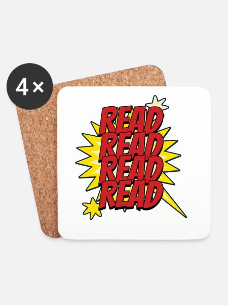 Read Design - Comic Superhelden Look - Untersetzer (4er-Set) - Weiß