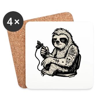 Tattooed Sloth with Skull Rose - Coasters (set of 4) - white - Front