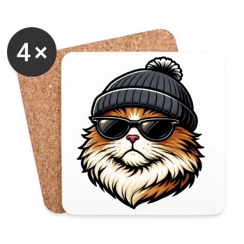 Un côté chat cool avec un chapeau et des lunettes de soleil - Dessous de verre (lot de 4) - blanc - Devant