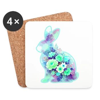 Bunny Watercolor Flowers Easter - Coasters (set of 4) - white - Front