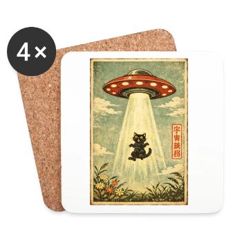 Katze, UFO, Entführung, Aliens, Ausserirdische - Untersetzer (4er-Set) - Weiß - Vorne