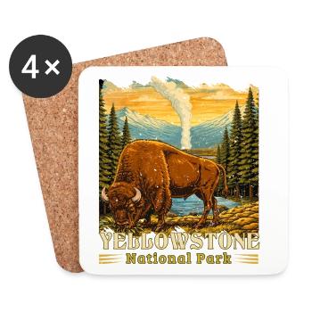 Yellowstone National Park Buffalo Camping - Coasters (set of 4) - white - Front