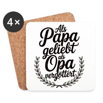 Opa T-Shirt – Als Papa geliebt als Opa vergöttert - Untersetzer (4er-Set) - Weiß - Vorne