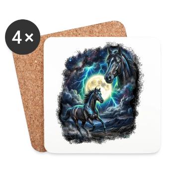 Two Wild Horses with Moon Wildlife Designs - Coasters (set of 4) - white - Front