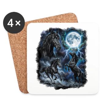 TROIS chevaux sauvages avec des motifs de faune lunaire - Dessous de verre (lot de 4) - blanc - Devant