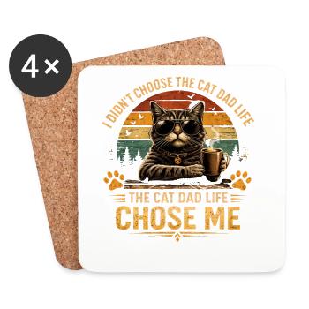 Cat Dad Life – Cat with Sunglasses & Coffee Vin - Coasters (set of 4) - white - Front