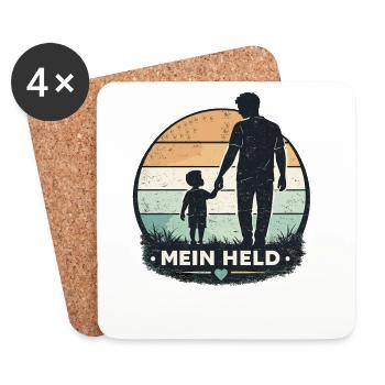 Mein Held Papa Vintage Silhouette zum Vatertag - Untersetzer (4er-Set) - Weiß - Vorne
