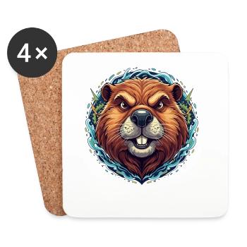 Glowing beaver in the neon ring - Coasters (set of 4) - white - Front