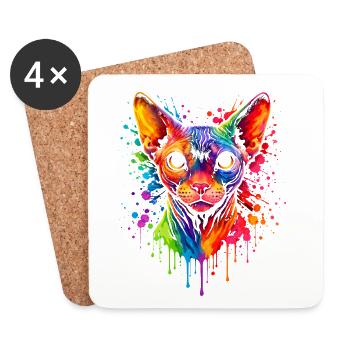 Sphynx Neon | Katzenkunst Pop Art - Untersetzer (4er-Set) - Weiß - Vorne