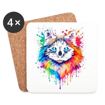 Ragdoll in Neon | Katzenkunst Pop Art - Untersetzer (4er-Set) - Weiß - Vorne