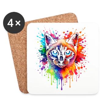Siamkatze Neon | Katzenkunst Pop Art - Untersetzer (4er-Set) - Weiß - Vorne