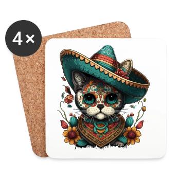 Sugar Skull Sombrero Cat Mexican Cinco De Mayo - Coasters (set of 4) - white - Front