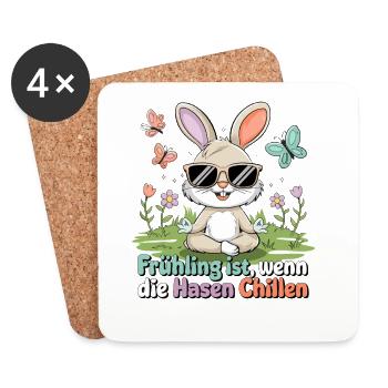  Frühling ist wenn die Hasen Chillen Lustiger - Untersetzer (4er-Set) - Weiß - Vorne