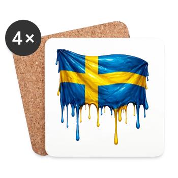 Drapeau suédois fondu - Dessous de verre (lot de 4) - blanc - Devant