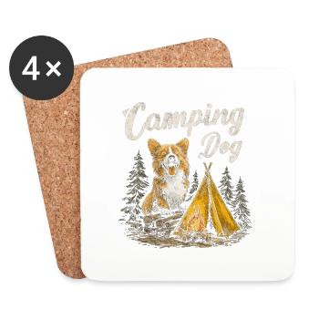Camping Hund Spruch Camping Dog Camper Geschenk - Untersetzer (4er-Set) - Weiß - Vorne