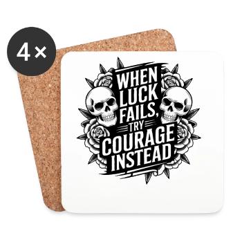 Courage Over Luck Tattoo Motivationales Grafik-T-Shirt - Untersetzer (4er-Set) - Weiß - Vorne