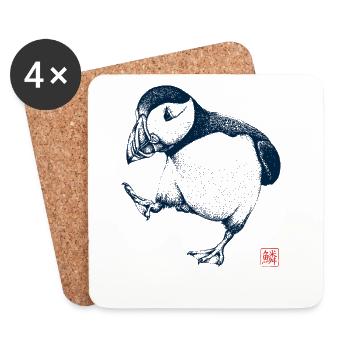 Macareux avec tampon de kanji - Dessous de verre (lot de 4) - blanc - Devant