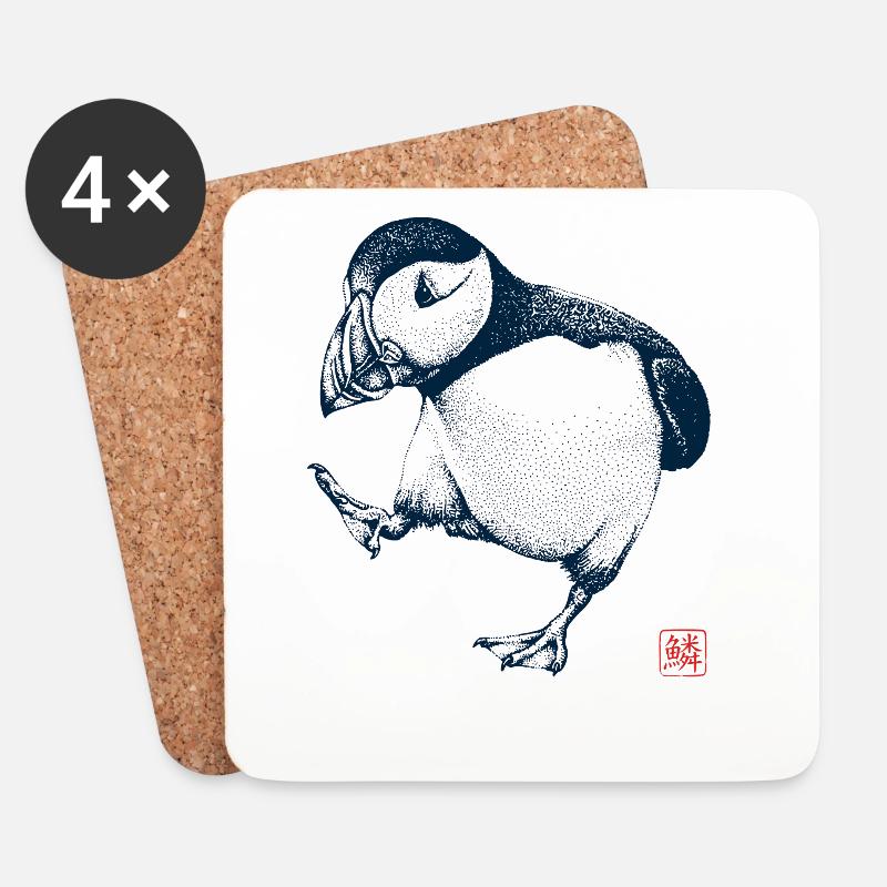 Puffin mit Kanji Stempel - Untersetzer (4er-Set) - Weiß