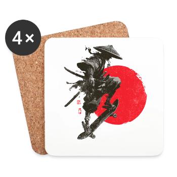 Silhouette eines Samurai-Skaters mit roter Sonne - Untersetzer (4er-Set) - Weiß - Vorne