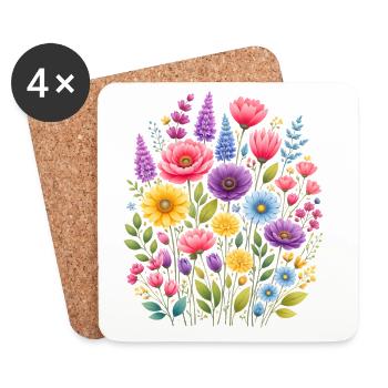 Vintage Blumen-Frauen-Wildblumen-Gartengarten - Untersetzer (4er-Set) - Weiß - Vorne