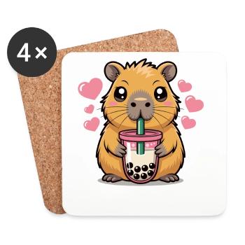 Capybara Bubble Tea Shirt Boba Tee Tier - Untersetzer (4er-Set) - Weiß - Vorne