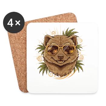 Summer Wombat with Tropical Glasses - Coasters (set of 4) - white - Front