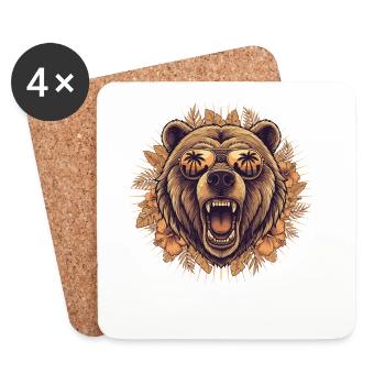 Tropical bear with sunglasses - Coasters (set of 4) - white - Front