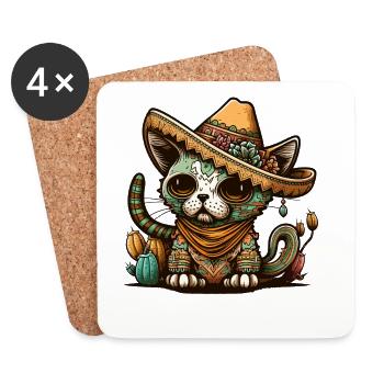 Mexikanischer Cinco de Mayo Zuckerschädel Sombrero-Katze - Untersetzer (4er-Set) - Weiß - Vorne