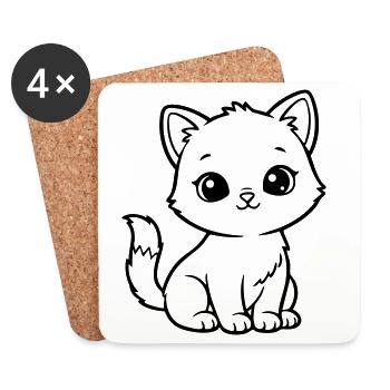 Chat Bébé Mignon – Chaton Noir & Blanc - Dessous de verre (lot de 4) - blanc - Devant