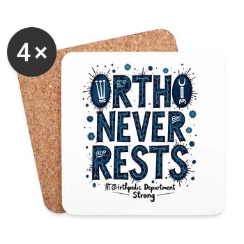 Ortho Never Restless: Blue Bacteria Typography - Coasters (set of 4) - white - Front