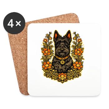 Floral Frame Scottish Terrier - Coasters (set of 4) - white - Front