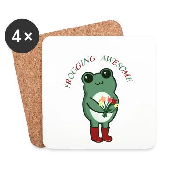 Frogging Awesome – Süßer Frosch mit Blumen - Untersetzer (4er-Set) - Weiß - Vorne