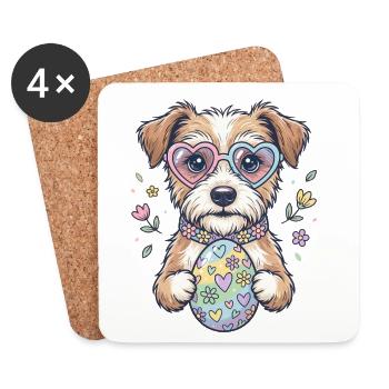Hunde mit Herzbrille und Oster-Ei - Untersetzer (4er-Set) - Weiß - Vorne