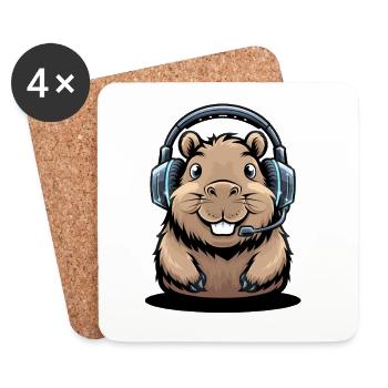 Joueur Capybara avec casque Jeu drôle - Dessous de verre (lot de 4) - blanc - Devant